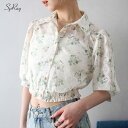 【マラソン期間中 5%OFFクーポン】SpRay 花柄レース5分袖ブラウス トップス