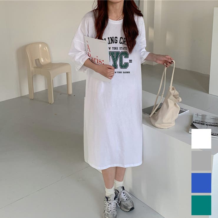 maison de LATIR 冬先から着こなせる大人カジュアル半袖ワンピース Tシャツ ロゴ おしゃれ こなれ感 抜け感 ドロップショルダー おしゃれ ラフ リラックス クルーネック カレッジスタイル