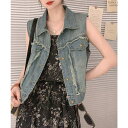 Miniministore フリンジデニムベスト 襟付き デニムジレ トップス