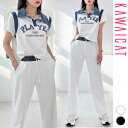 KawaiCat セットアップ レディース 上下セット トレーナー トップス Tシャツ スウェット ジャージ 半袖 カジュアル おしゃれ 春 夏 秋 韓国 to...