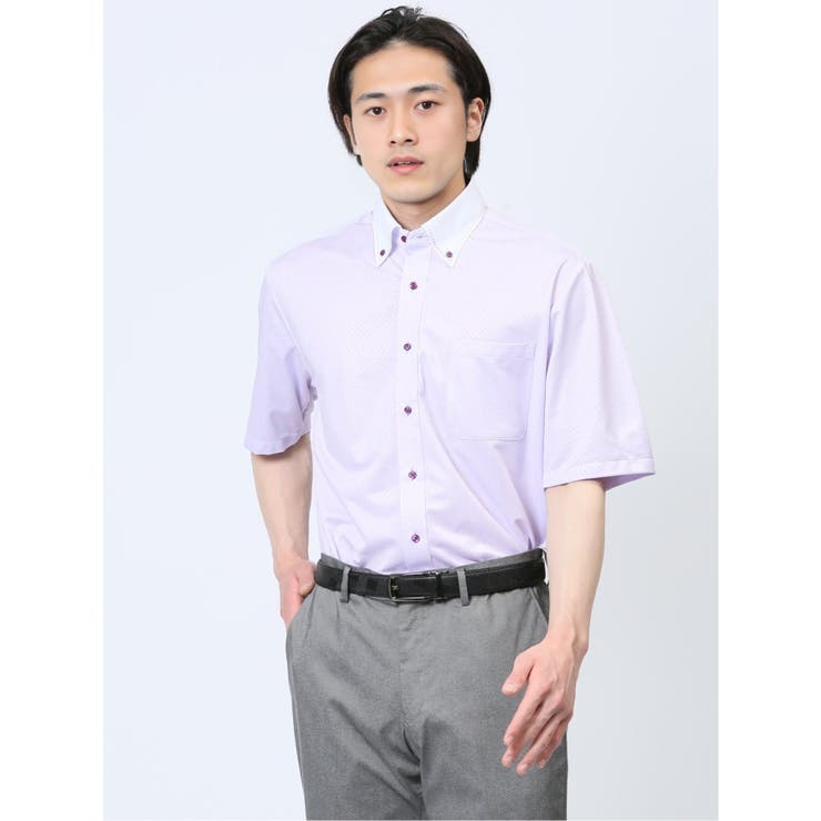 TAKA-Q MEN Biz トリコット ボタンダウン半袖 ビズシャツ トップス