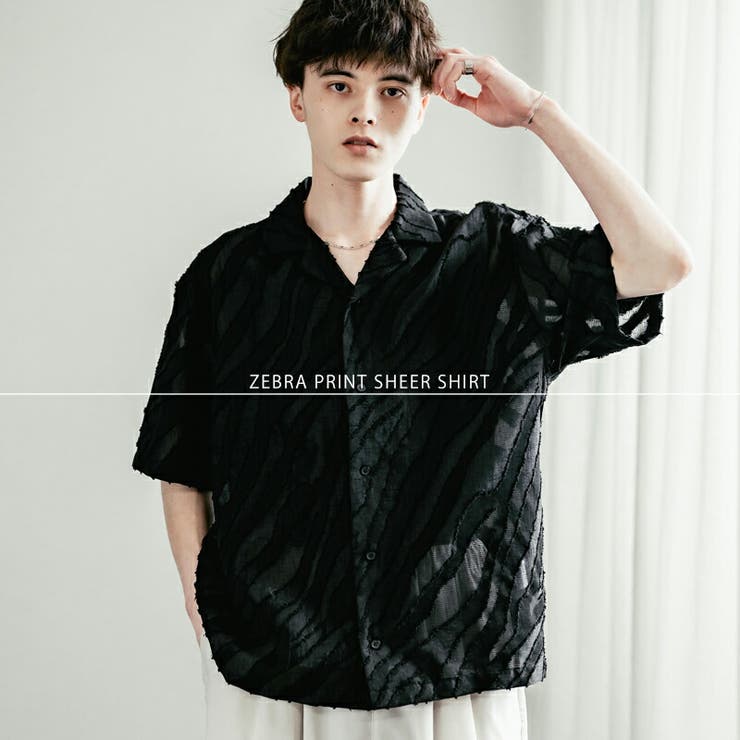 【10%OFFクーポン!11/27(木)1:59まで】Rocky Monroe 半袖シアーシャツ 開襟 レース メンズ レディース ジャガード ゼブラ 透け感 ...