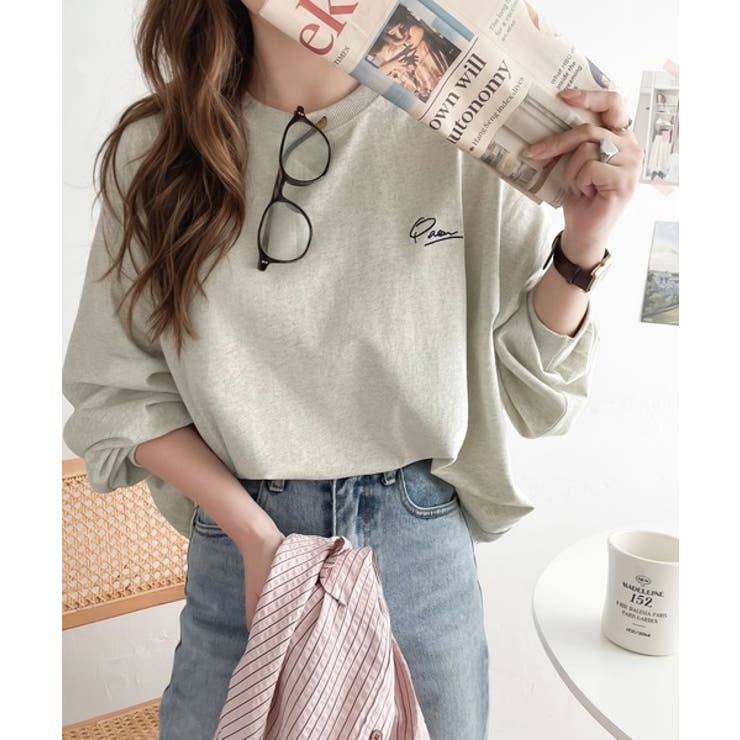 【2/10 1:59まで 10%OFFクーポン】シンプルカジュアルを格上げ。綿100%ワンポイント胸刺繍シンプルロンTeeのサムネイル