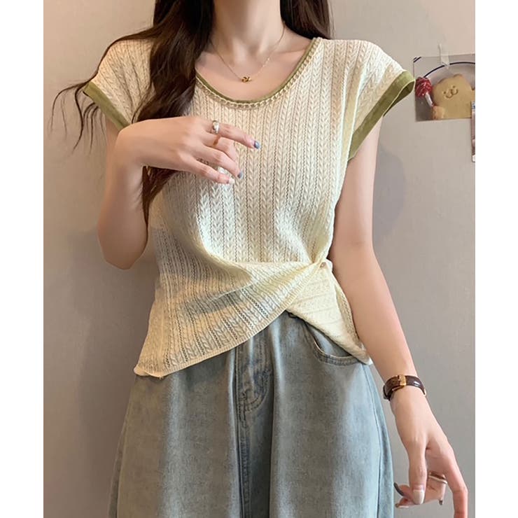 【10％OFFクーポン！11/27(木)1:59まで】NinaetLina ニットTシャツ フレンチスリーブ トップス