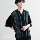 Rocky Monroe 半袖ポロシャツ スキッパー ニット メンズ レディース ストライプ メッシュ ジャカード 麻タッチ リネンタッチ オーバーサイズ ゆっ...