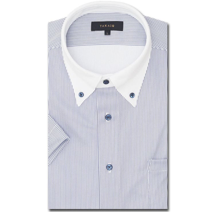 【10％OFFクーポン！1/29(木)1:59まで】TAKA-Q MEN クールパス スタンダードフィット ボタンダウン半袖ニットシャツ スーツ