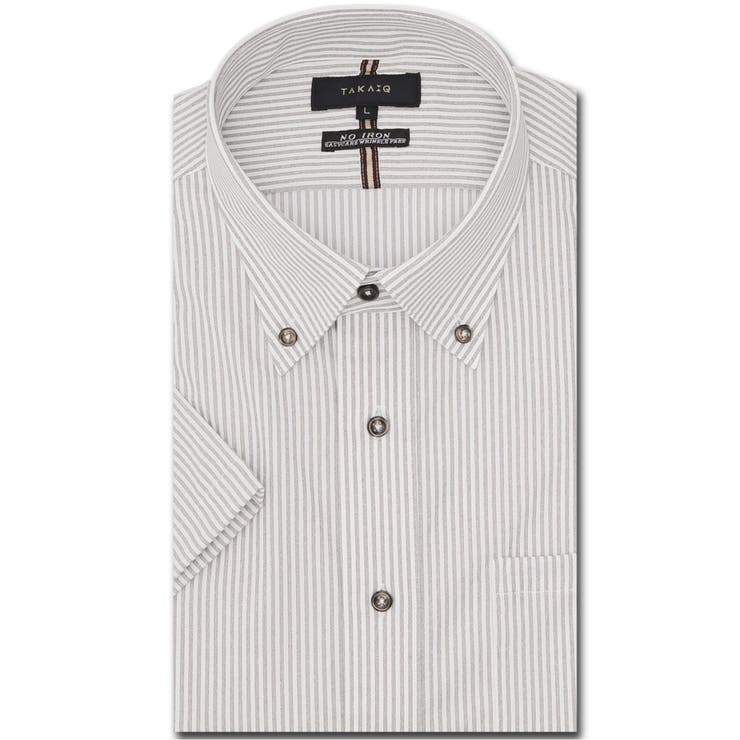 【10％OFFクーポン！12/11(木)1:59まで】TAKA-Q MEN ノーアイロンストレッチ スタンダードフィット ボタンダウン半袖ニットシャツ スーツ