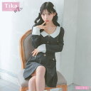Tika 襟デザインモノトーンAラインフレアミニワンピース 韓国ドレス ガーリードレス 袖あり 長袖 キャバドレス キャバ ドレス S-Lサイズ ダークグレー 緩苺 Tika ティカ ワンピース・ドレス