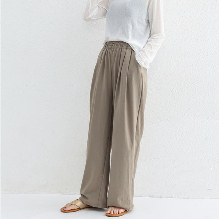 Beststore スラックス ハイウエスト ワイドパンツ 綿麻パンツ ウェットパンツ ジョ...