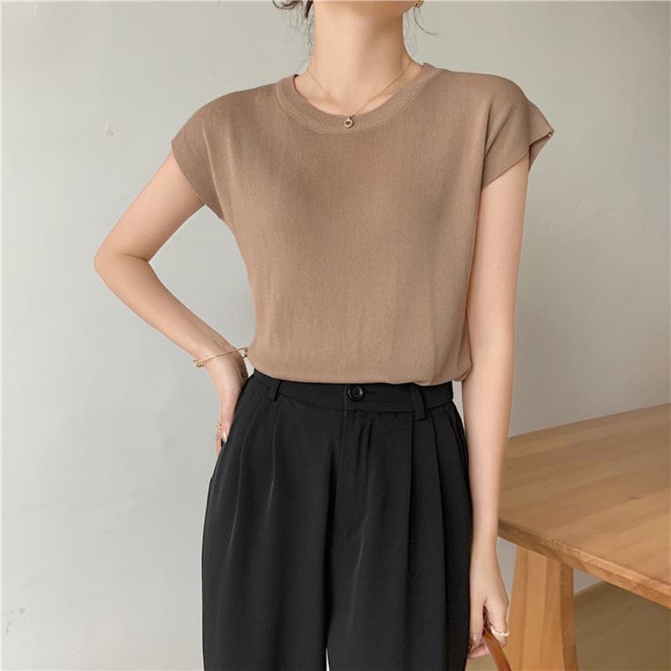 【10％OFFクーポン！9/24(木)1:59まで】Beststore トップス フレンチスリーブ Tシャツ ノースリーブ 半袖 半端袖 カットソー フレンチスリーブ ニット サマーニット 韓国 tシャツ オフィス カジュアル 大人 可愛い 無地 タンク shoplistselect-10007167 SHOPLIST サンプル画像2