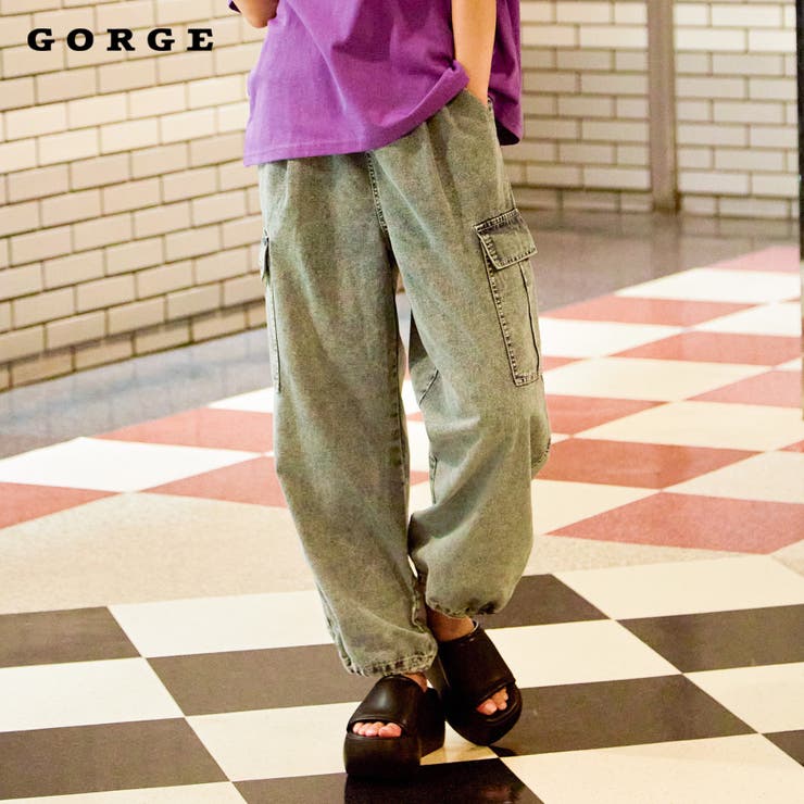 GORGE 《カーゴポケット×ゆるシルエット》レディース デニムパンツ 刺繍入り ジョガー風 春夏秋冬 パンツ・ズボン