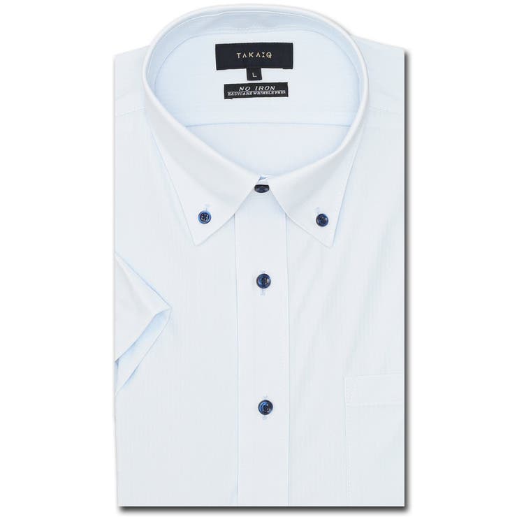【10％OFFクーポン！12/11(木)1:59まで】TAKA-Q MEN ノーアイロンストレッチ スタンダードフィット ボタンダウン半袖ニットシャツ スーツ
