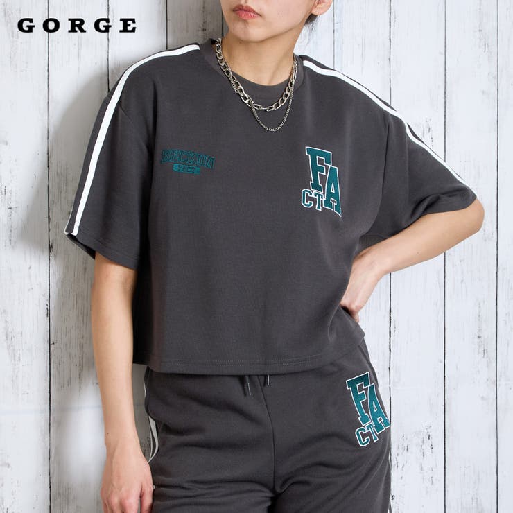 GORGE 《ライン袖×ロゴ刺繍》ゆるっとスポMIXトップス トップス