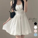 kirakiraShop バックリボンバルーンキャミワンピース ワンピース バルーンスカート ミニスカート Aライン ボリューム リボン バレエコア フェミニン ガーリッシュ 大人可愛い きれいめ カジュアル シンプル 春秋 ストラップ ワンピース