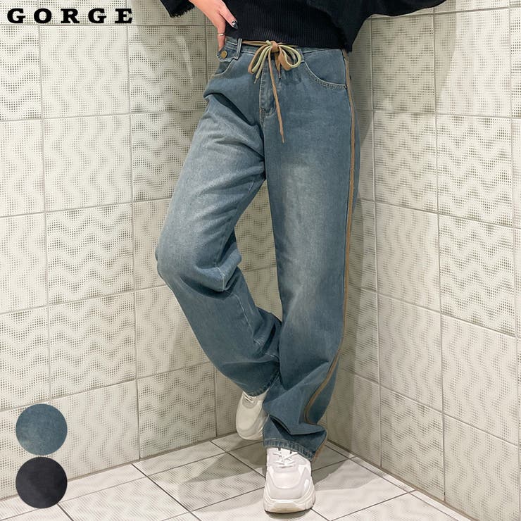 GORGE 웨스트 리본 데님 팬츠 바지 바지