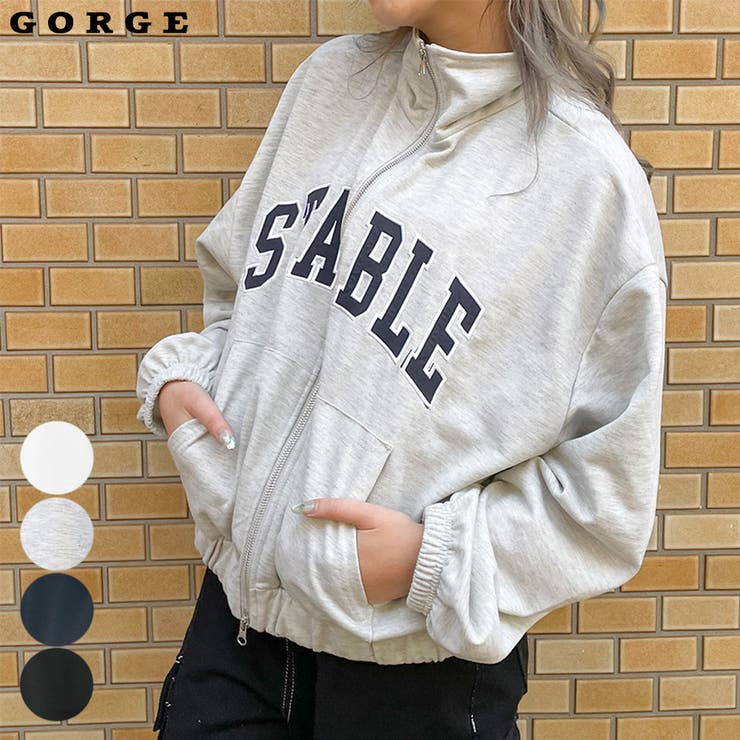 【10％OFFクーポン！2/10(火)1:59まで】GORGE フルZipスタンドロゴカーディガン トップス