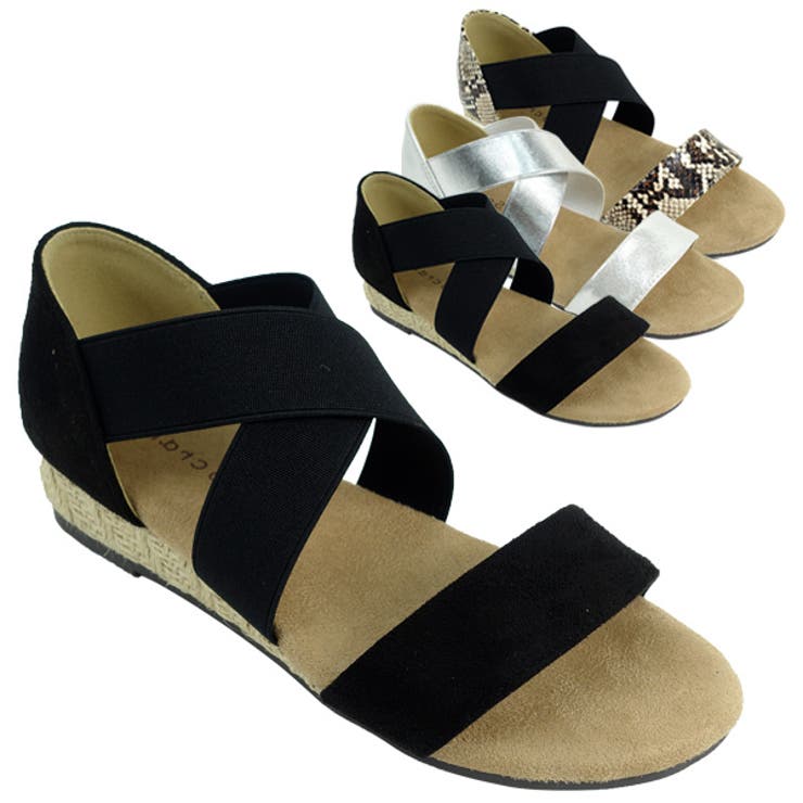 【10％OFFクーポン！12/11(木)1:59まで】Scramble クロスゴムローウェッジサンダル シューズ・靴