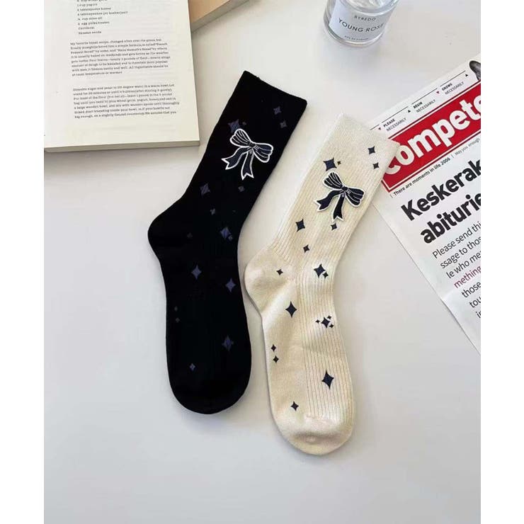 aimoha 【MOSOX】リボンモチーフデザインリブクルーソックス インナー・下着