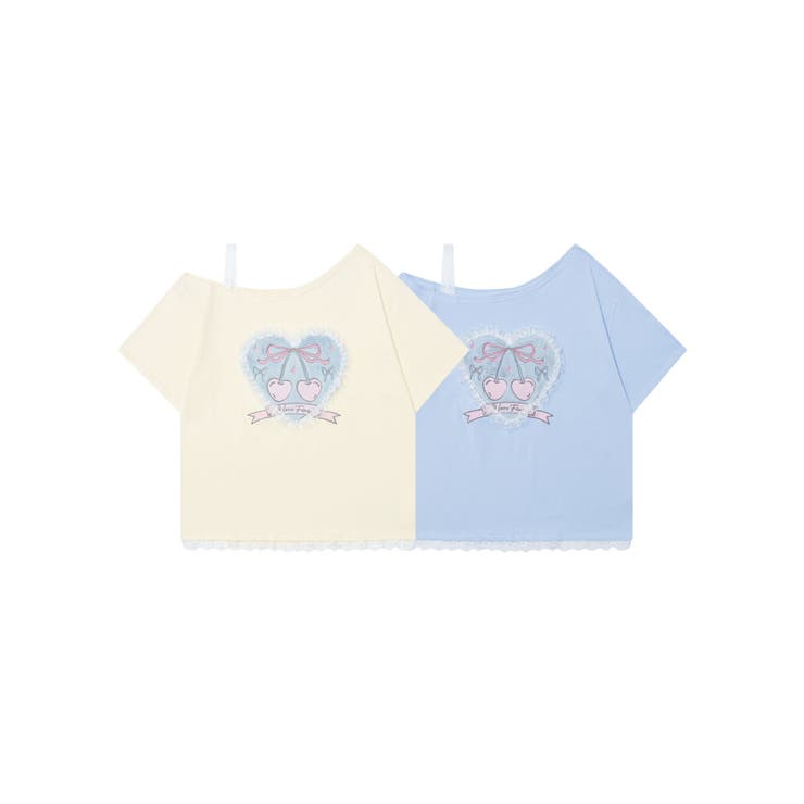 デザインフロントに可愛らしいハートモチーフのプリントを施したTシャツ。レースやリボンのディテールが甘さを引き立て、フェミニンな雰囲気を演出。ワンショルダーのデザインがトレンド感をプラスし、シンプルながらも個性を感じられるアイテム。裾にはレー...