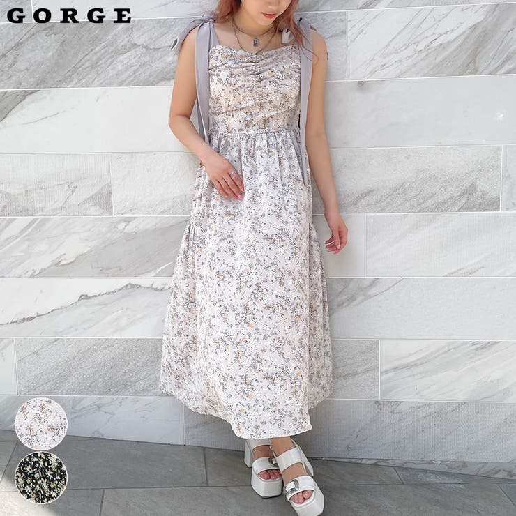 GORGE 小花柄肩リボンワンピース ワンピース・ドレス