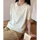 【5/15限定 15%OFFクーポン】aimoha ファスナー付きポロ襟半袖ニットトップス トップス
