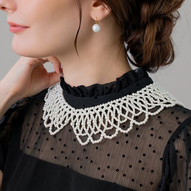 【10％OFFクーポン！11/27(木)1:59まで】CREAM-DOT ネックレス つけ襟 パール フリル ラグジュアリー ネックカバー レディース ショート チェーン お呼ばれ パーティー 結婚式 二次会 大人 上品 シルバー ナチュラル アクセサリ