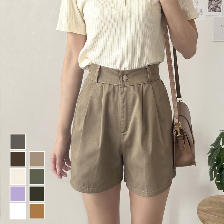 Amulet タック入りキュロットパンツ レディース ボトムス 春 夏服 韓国ファッション 10代 20代 30代 オフィスカジュアル ハイウエスト フレア スクール パンツ・ズボン