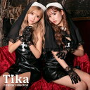 Tika フェイクレザーデコルテカットレースアップシスターコスチューム ハロウィンコスプレ セクシーコスプレ 露出少なめ スリット Mサイズ 聖菜 Tika テ...