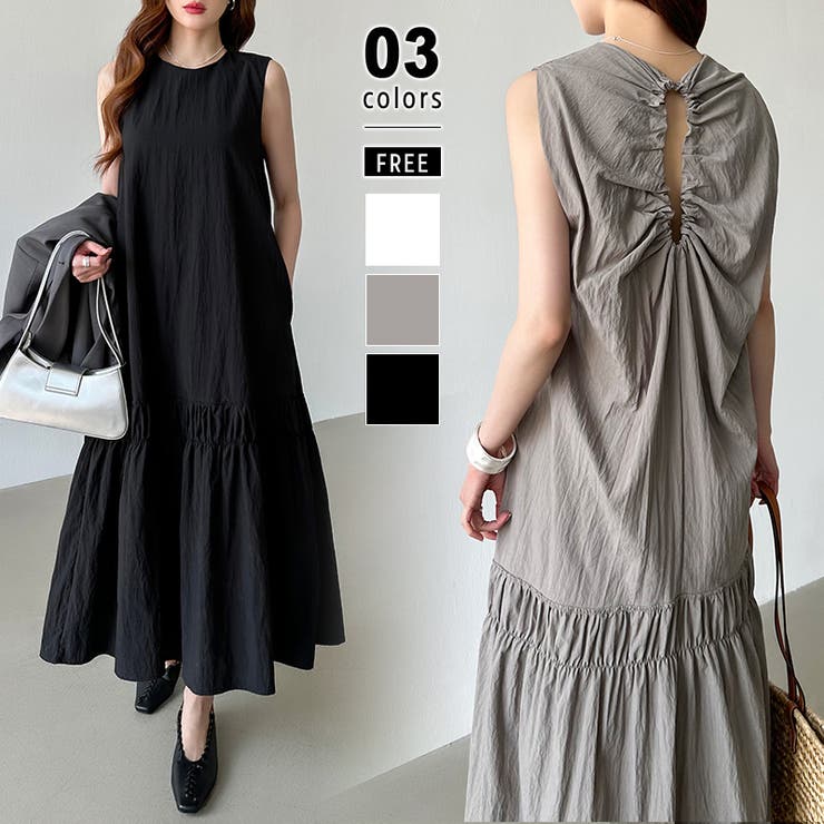 【10％OFFクーポン！11/27(木)1:59まで】COCOMOMO バックオープン ノースリーブワンピース 夏ワンピース ノースリーブ ワンピース ロング フレア レディース マキシ フレア ロングワンピース きれいめ カジュアル 体型カバー 大きい