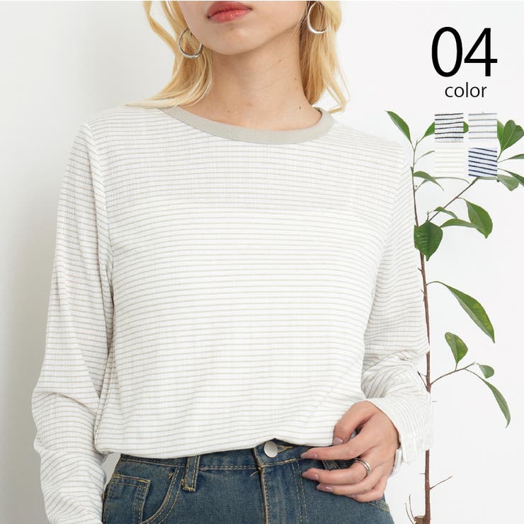 SETUP7【WOMEN】 【SETUP7】ボーダー ランダムテレコ袖ボタン長袖Tシャツ GLR トップス