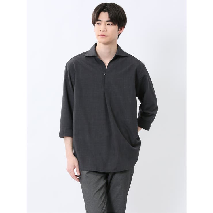 【10%OFFクーポン!11/27(木)1:59まで】TAKA-Q MEN TechLinen プルオーバー 7分袖シャツ トップス