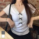 LADY LIKE 【春夏新作】リボンレースV開きトップス トップス