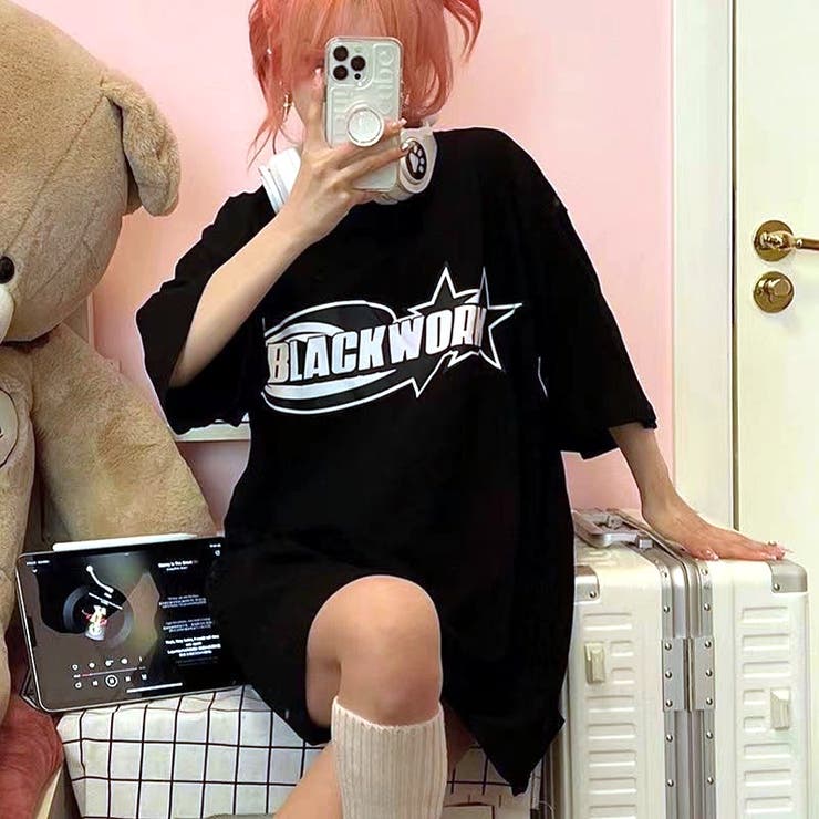SHEENA グラフィックロゴプリントオーバーサイズTシャツ トップス