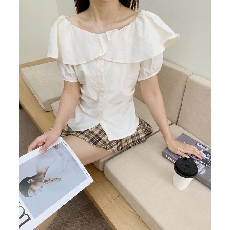 aimoha 【Jasmine】オフショルフリルブラウス Jasmine Grandiflorum オフショルダー 半袖 トップス