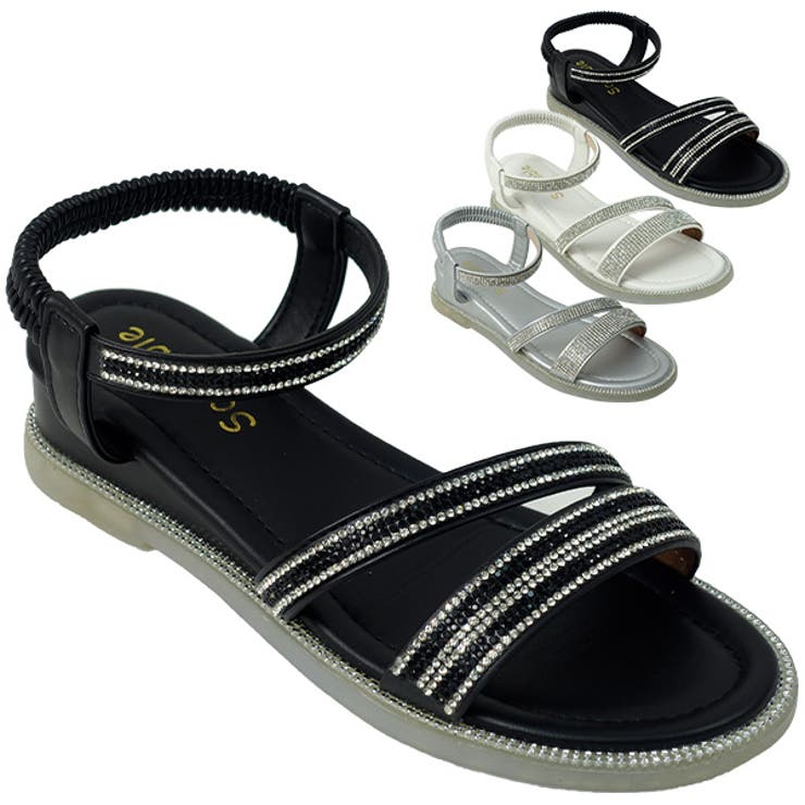 【10％OFFクーポン！12/11(木)1:59まで】Scramble ラインストーンストラップサンダル シューズ・靴