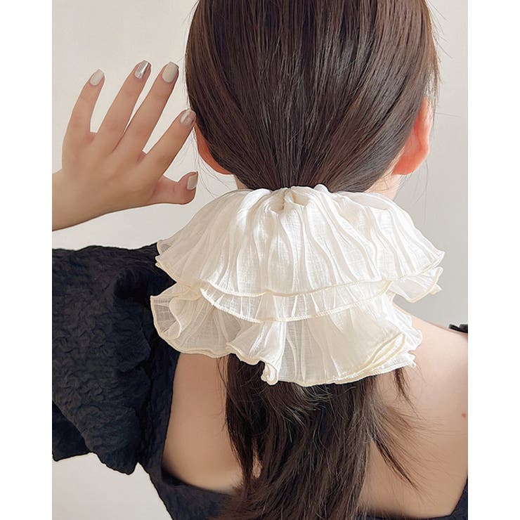RAKUku ヘアシュシュ ブラック ホワイト 夏 ヘアゴム ヘアアクセサリー シンプル ...