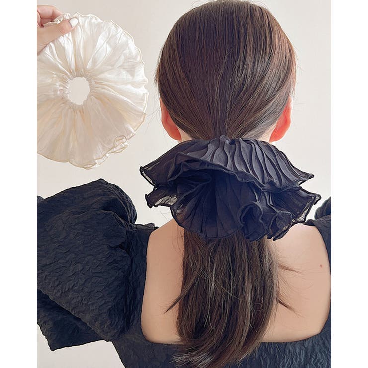 RAKUku ヘアシュシュ ブラック ホワイト 夏 ヘアゴム ヘアアクセサリー シンプル ...