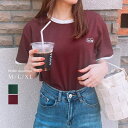 【5/15限定 15%OFFクーポン】IRADOWL バイカラーTシャツ 半袖 カジュアル シンプル トップス 英字ロゴ ワンポイント ラフ スポーティ ワンマ...