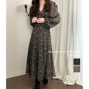【5/15限定 15%OFFクーポン】IRADOWL ワンピース ワンピ Vネック 花柄 フラワー 小花柄 シフォン シフォンワンピース スカート 長袖 ロング...