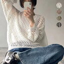 ミスウェディー 透かし編み ニット レディース 長袖 メッシュ シアートップス 春秋 韓国 トップス