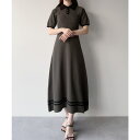 【5%OFFクーポン 9/11 1:59まで】JUNOAH mipiarl リボン付きポロニットセミフレアワンピース【一部ペチスカートセット】 ワンピース・ドレス