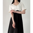 【5%OFFクーポン 9/11 1:59まで】JUNOAH レイヤード風ドッキングセミフレアワンピース(薄手、裏地なし) ワンピース・ドレス