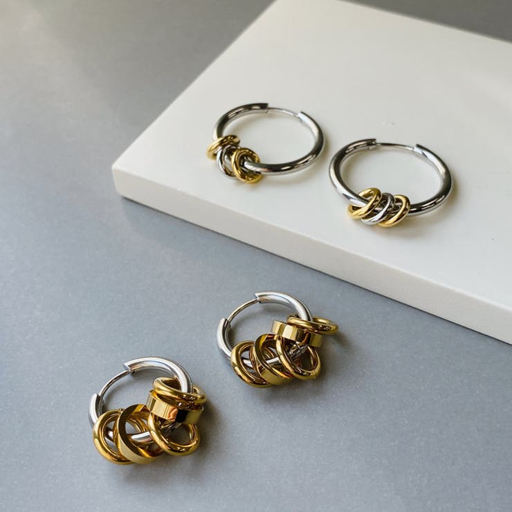 FACION SGカラーリング付フープステンレスピアス バイカラー コンビカラー MIX ミックス 開閉式 ワンタ..