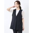 TAKA-Q WOMEN 麻調合繊 ペプラム ジレ 紺(セットアップ可能) トップス