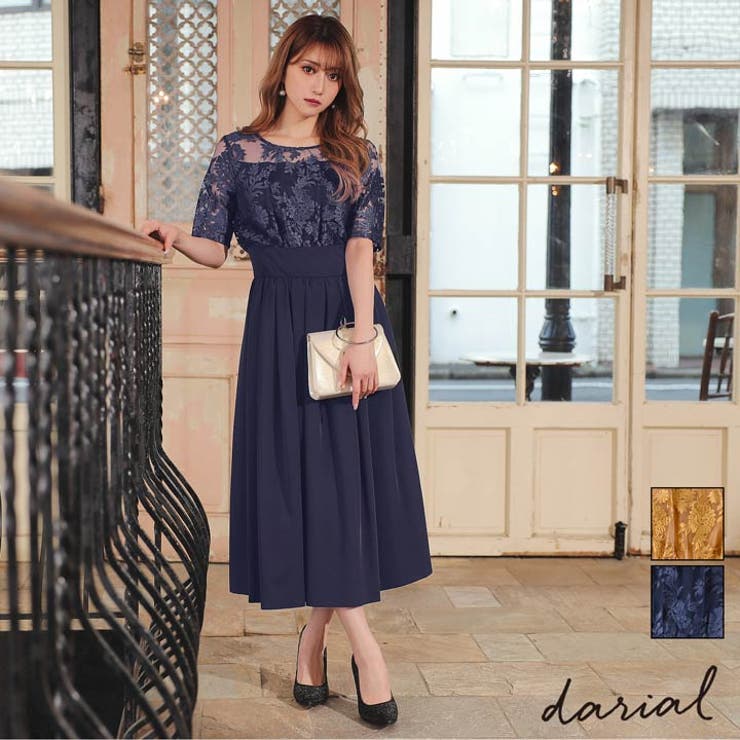 Dazzy ドレス 結婚式 エンブロイダリー レース レイヤード ミモレ丈 ワンピース ドレス [darial] | ドレス ワンピース 発表会 結婚式 ワンピース お呼ばれ ドレス フォーマル ドレス ロングドレス ワンピース・ドレス