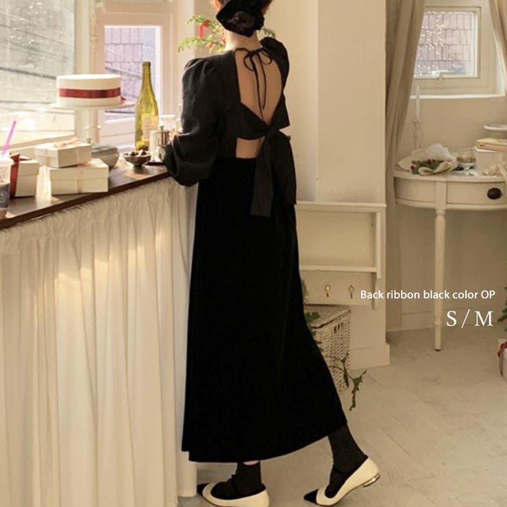 【10%OFFクーポン!11/27(木)1:59まで】IRADOWL ワンピース スカート ロング丈 ロングワンピース リボン バック オープン バックオープン...