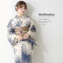 SOUBIEN 浴衣 セット レディース 浴衣セット 半幅帯 大人 3点セット ベージュ 紺 グレージュ 帯 菊 綿 夏 花火大会 モダン フリーサイズ 浴衣・着物