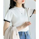 Classical Elf 大人の洗練トップス。配色フレンチスリーブボトルネックリブニット トップス