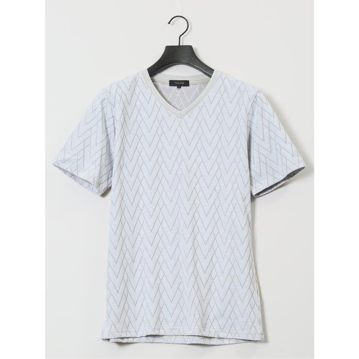 【10%OFFクーポン!11/27(木)1:59まで】TAKA-Q MEN プレーティングジャガード Vネック半袖Tシャツ トップス