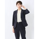 【マラソン期間中 5%OFFクーポン】TAKA-Q WOMEN ストレッチウォッシャブル サッカー 1ボタン7分袖ジャケット 紺(セットアップ可能) スーツ